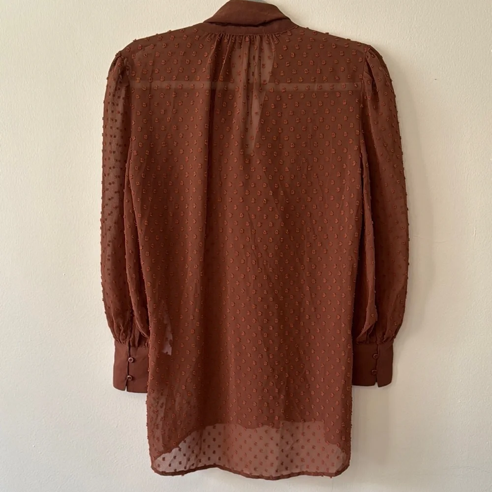 Adrianna Papell Clip Dot Tie Neck Button Down Blouse NWT - Picture 4 of 5